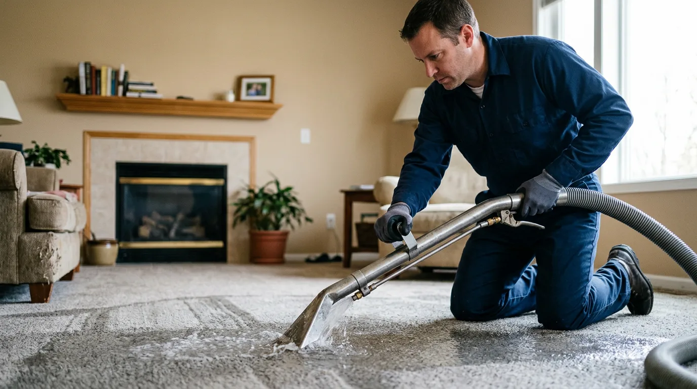 Water damage restoration technician working near Dundas, VA